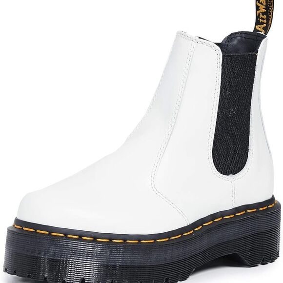 Dr. Martens White and Black Ankle Boots with Elastic Side Panel - Picture 1 of 5
